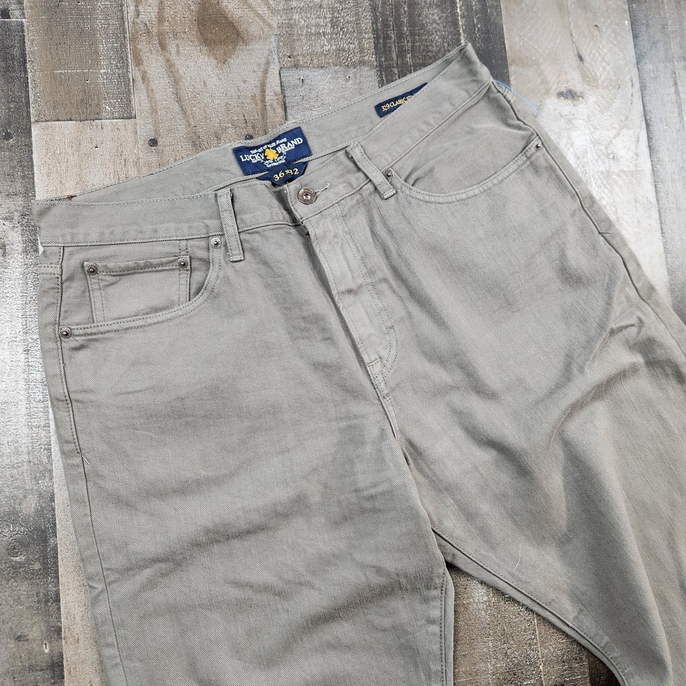 Lucky Brand 329 Classic Straight Jeans Mens 36x30 Taupe Gray Khaki Denim Pants